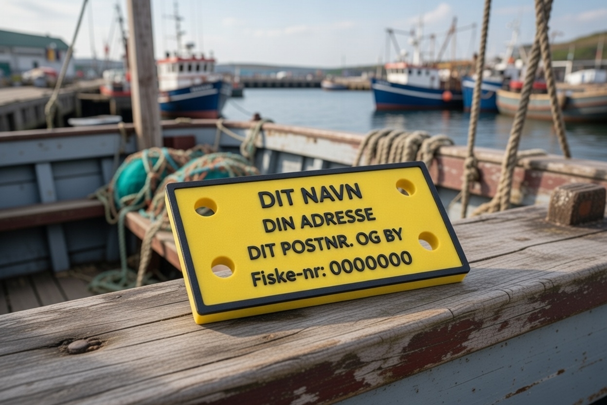 Fiskemærke monteret på båd